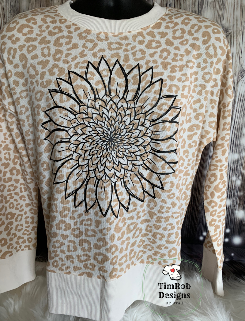 Sunflower/Dahlia? Sweatshirt on Leopard Sweatshirt
