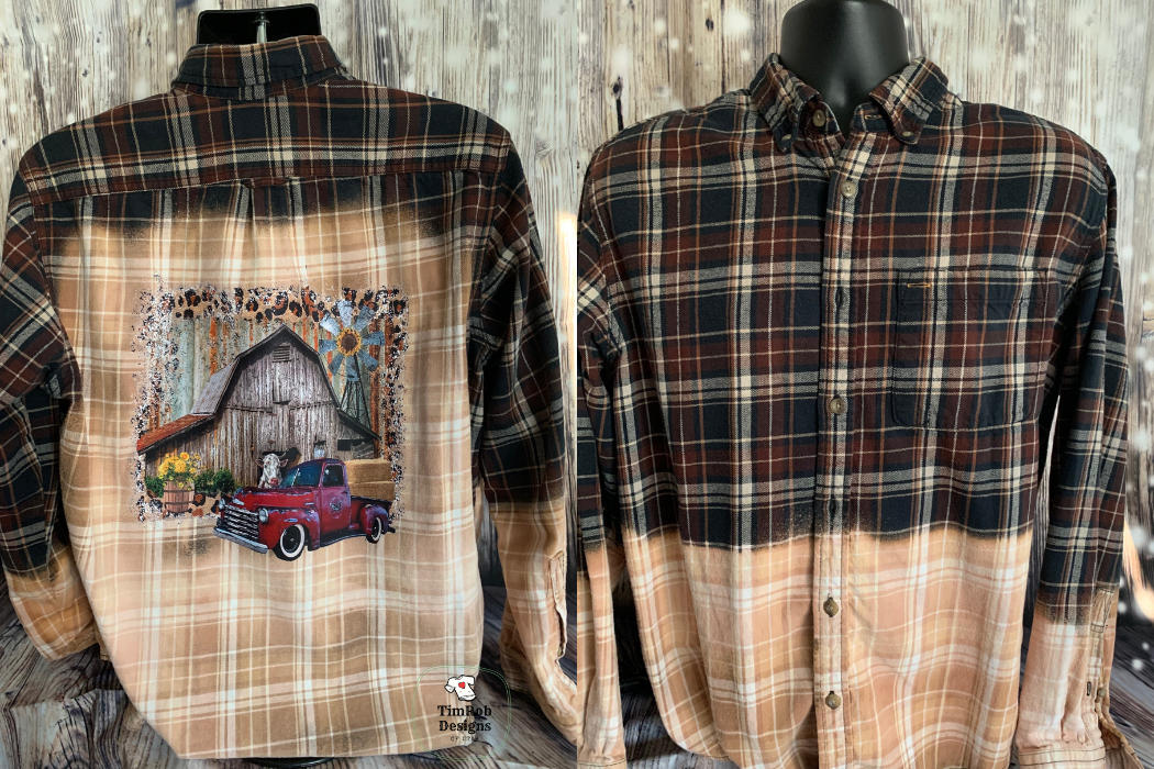 Red Truck w/Barn Flannel/Plaid