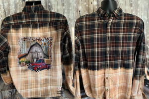 Red Truck w/Barn Flannel/Plaid