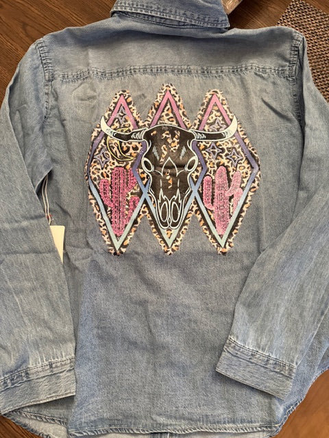 Neon Cow Skull Denim Shirt