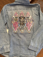 Load image into Gallery viewer, Neon Cow Skull Denim Shirt

