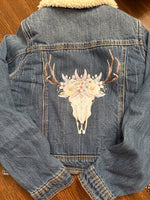 Load image into Gallery viewer, Cow Skull with multi Colored flowers - Youth denim Jacket
