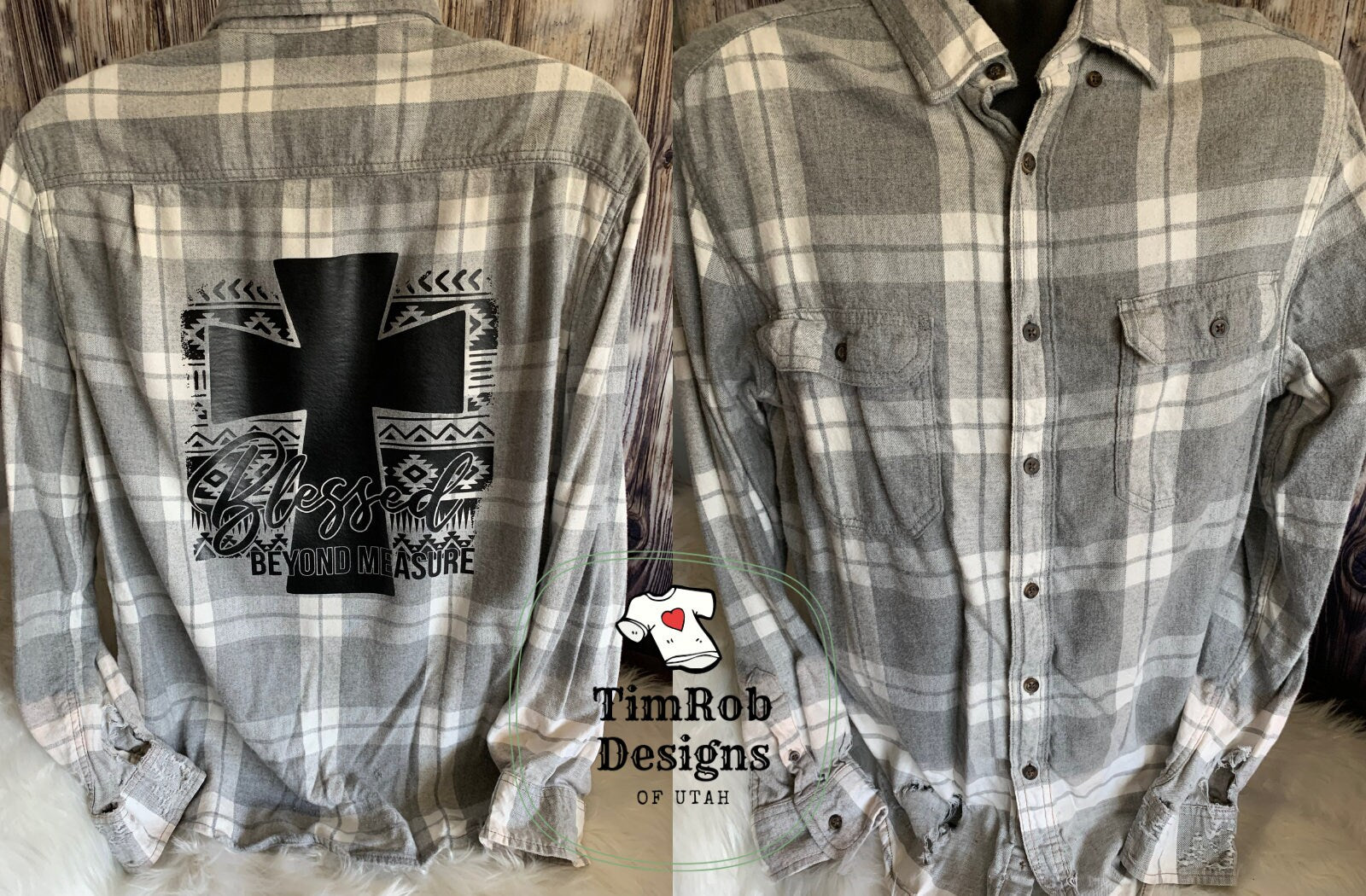 Blessed Beyond Measure Distressed bleached Flannel