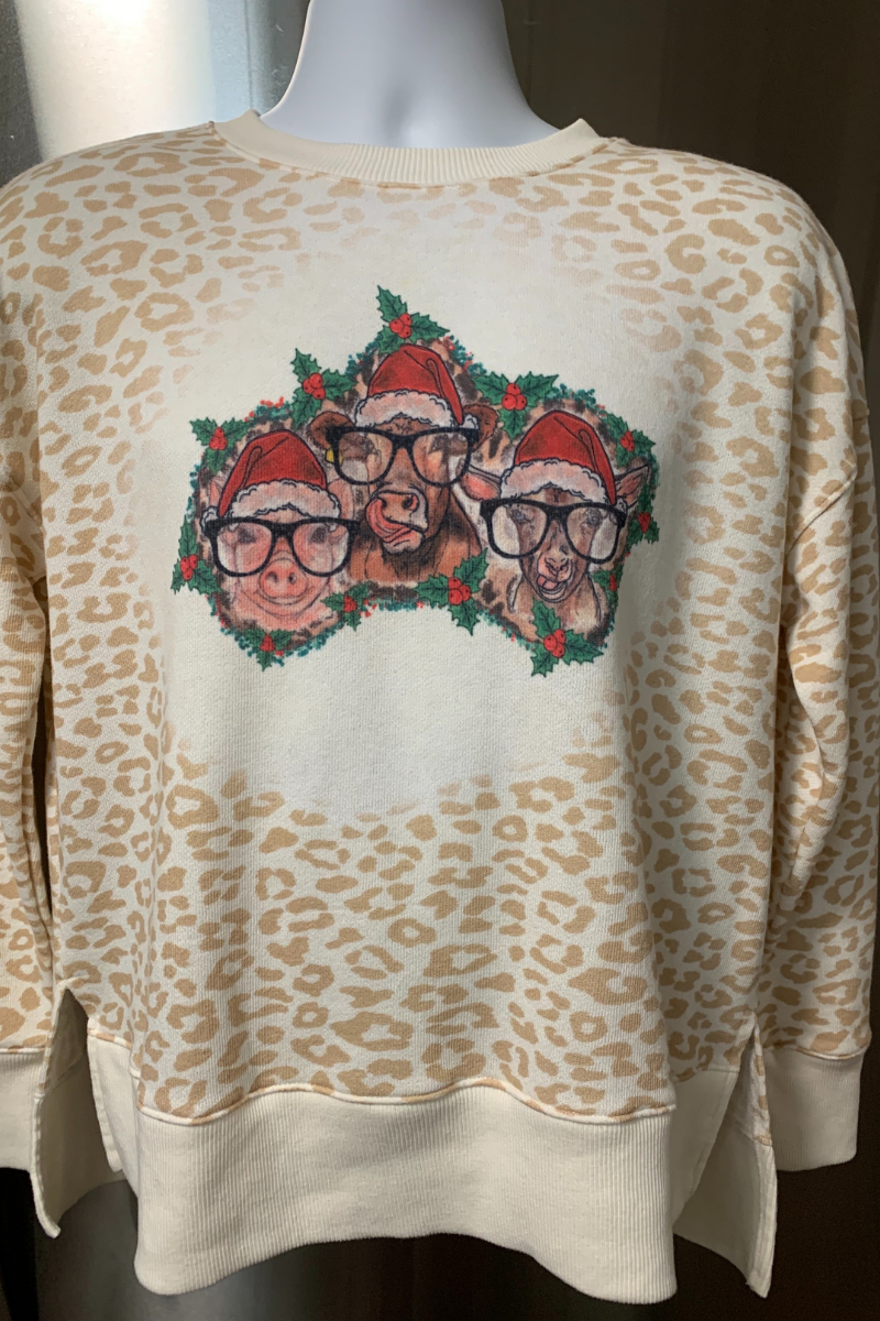 Christmas Pig,Cow and Goat Leopard print Sweater