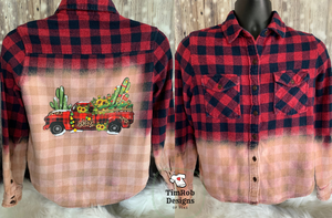 Christmas Truck w/Cactus- Bleached Flannel