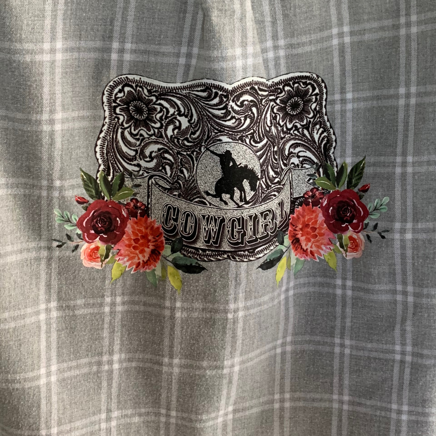 Cowgirl Buckle with Flowers - Custom Flannel