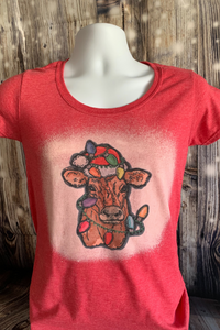 Cow with Christmas Lights Tee