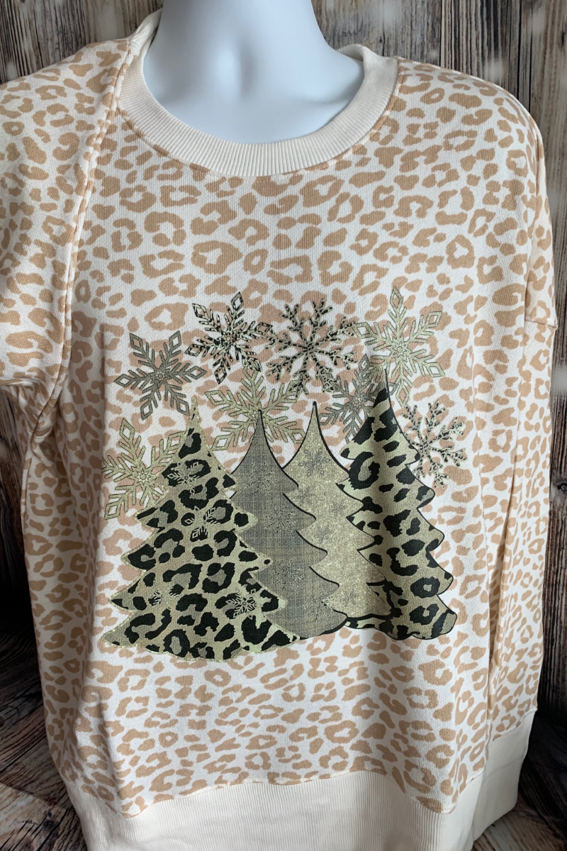 Gold/leopard Christmas trees on Leopard Sweater- only one