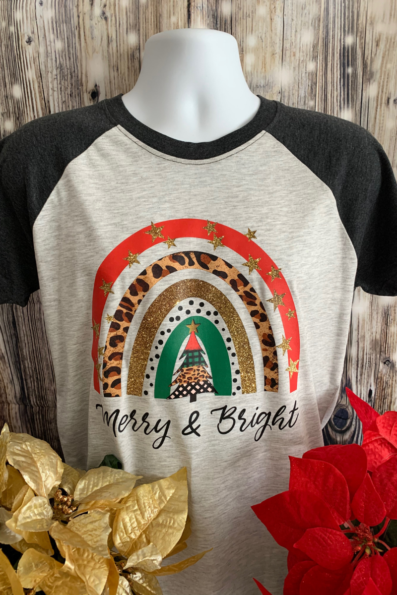 Merry & Bright DTF short sleeve raglan - only one available