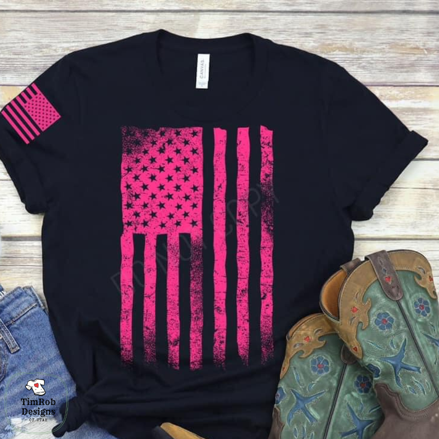 American Flag -Pink Distressed