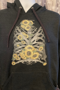 Skeleton Rib Cage with Sunflowers