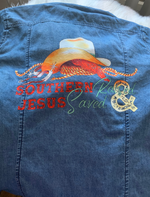 Load image into Gallery viewer, Southern Raised and Jesus Saved - Jean Shirt
