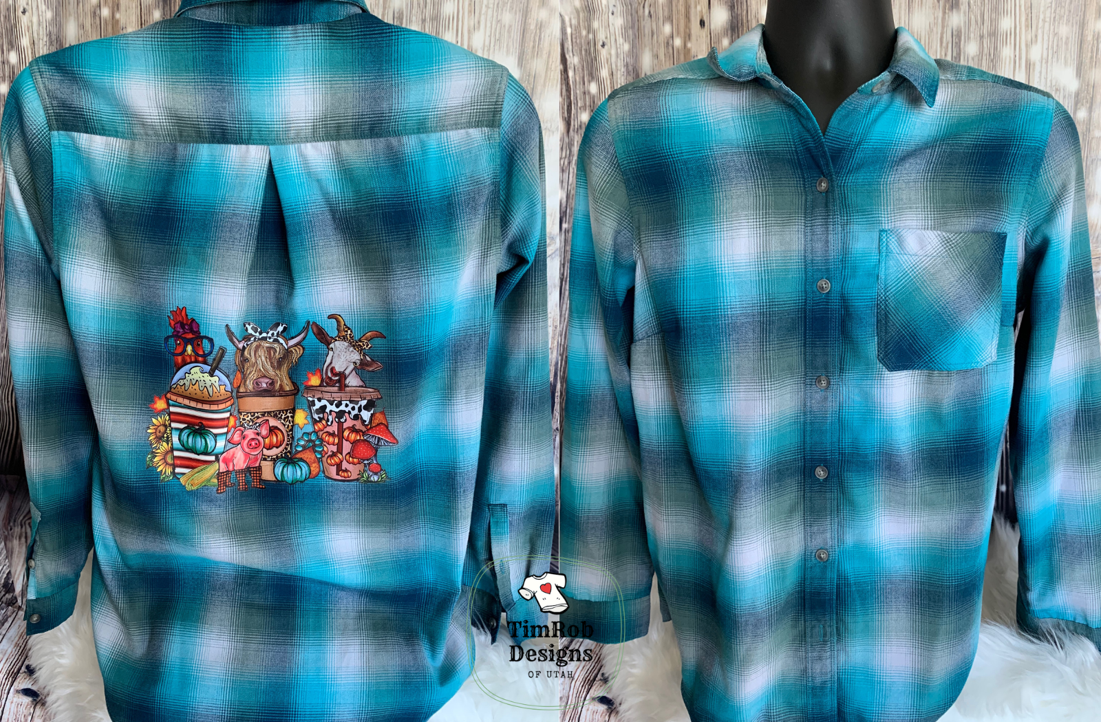 Fall Animals - Teal Plaid