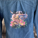 Load image into Gallery viewer, Wild Hair Don&#39;t Care - Custom Kids Jean Shirt
