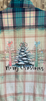 Load image into Gallery viewer, Merry Christmas - Pink/Blue/Teal trees - Bleached Flannel Shacket
